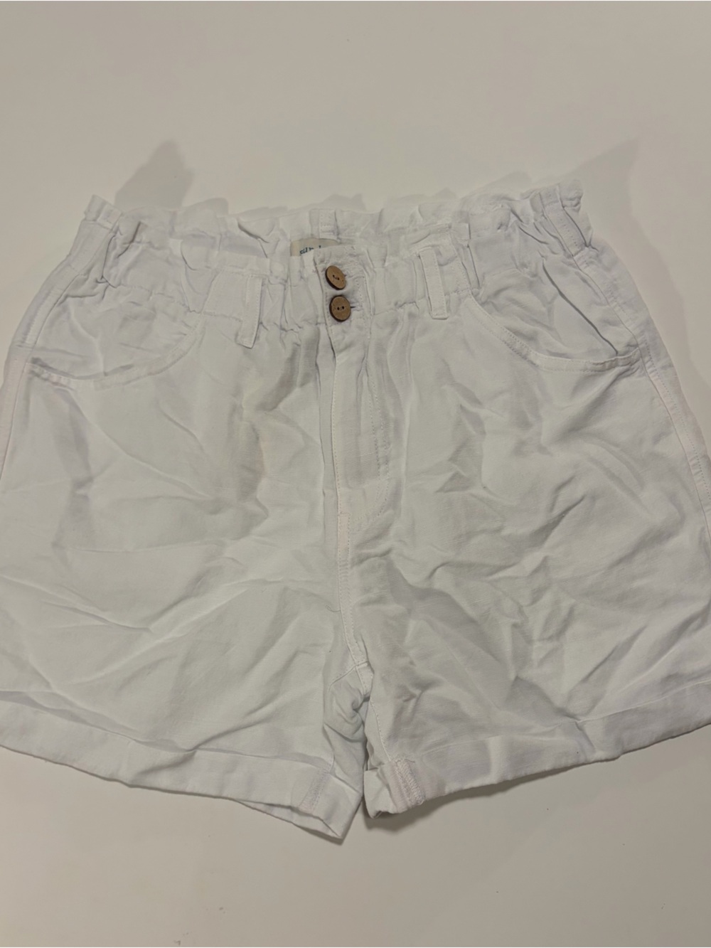 Sundance White High-Waist Paperbag Shorts with Button Front